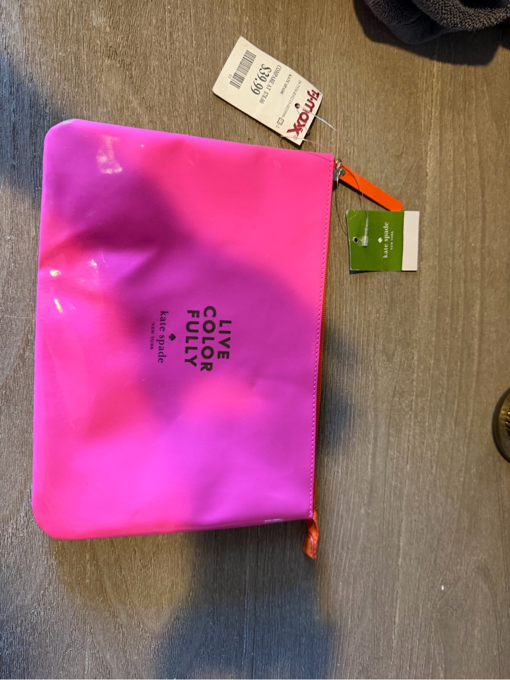 kate spade Bright Pink 'Live Color Fully' Cosmetic Pouch with Orange Zip Pull